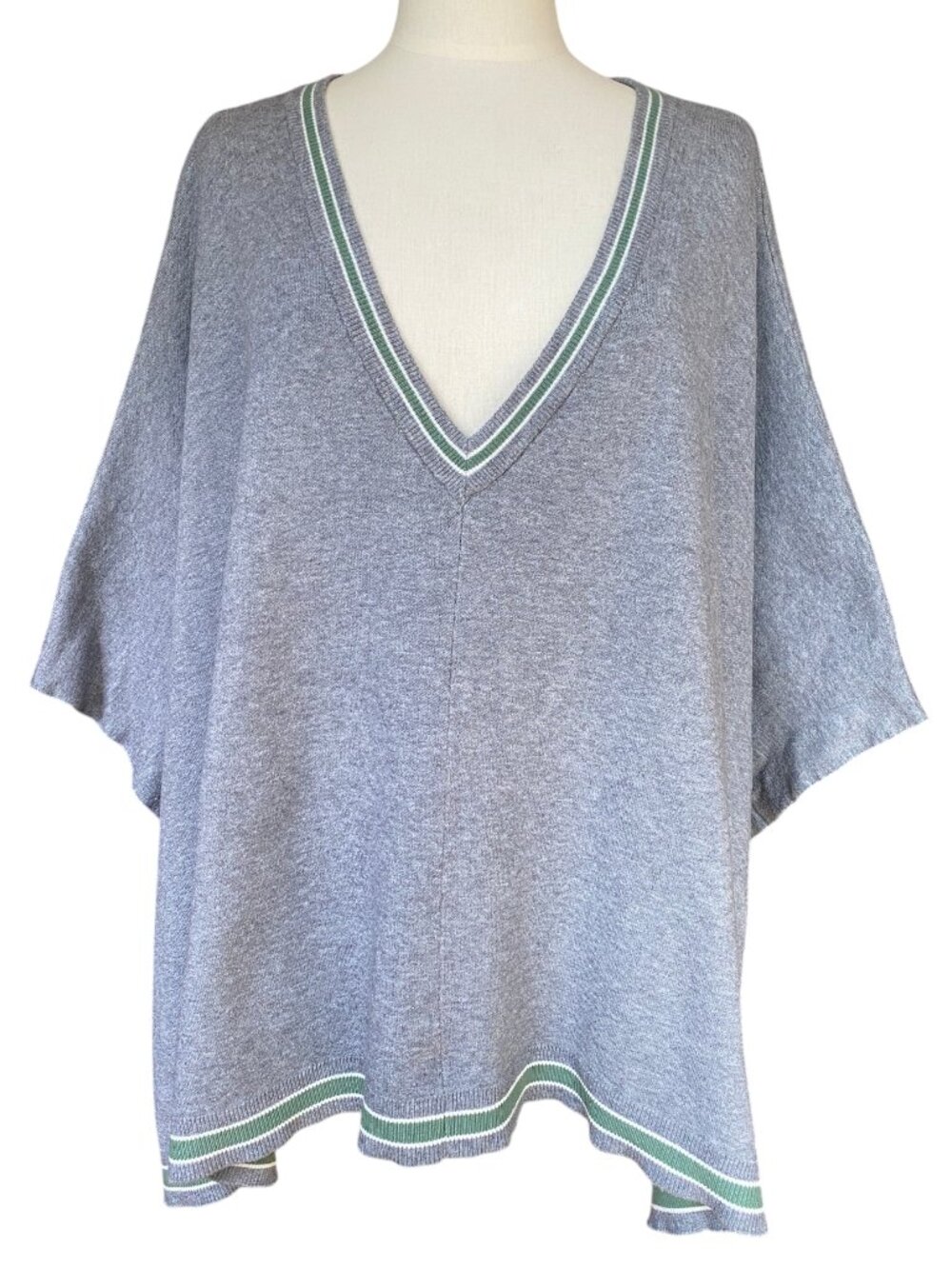 House of Harlow 1960 Gray Poncho Sweater Vest Varsity Stripe Trim Oversize-OS